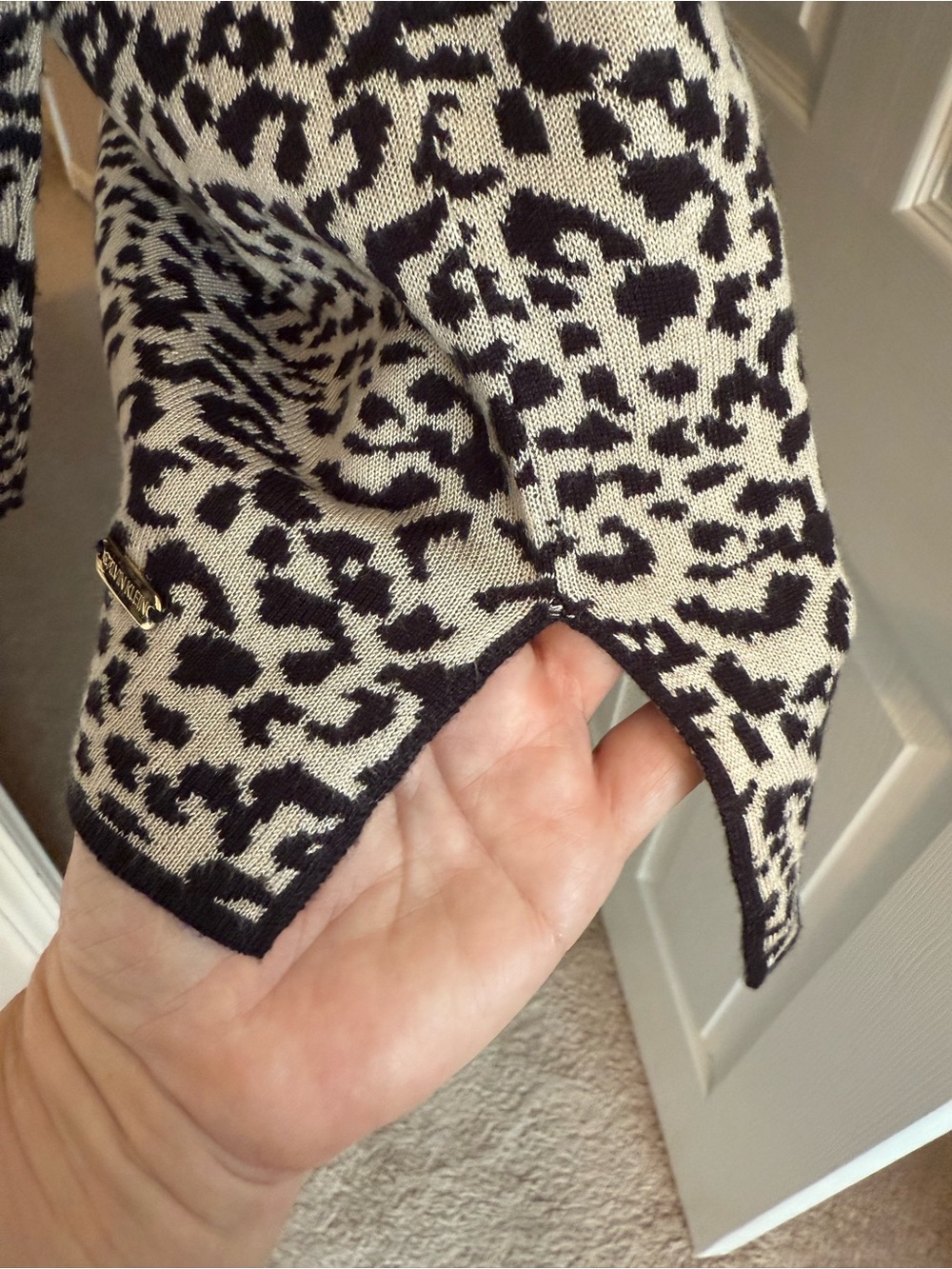 Calvin Klein Leopard Print Cowl Neck Sweater - Taupe & Black - Picture 7 of 9